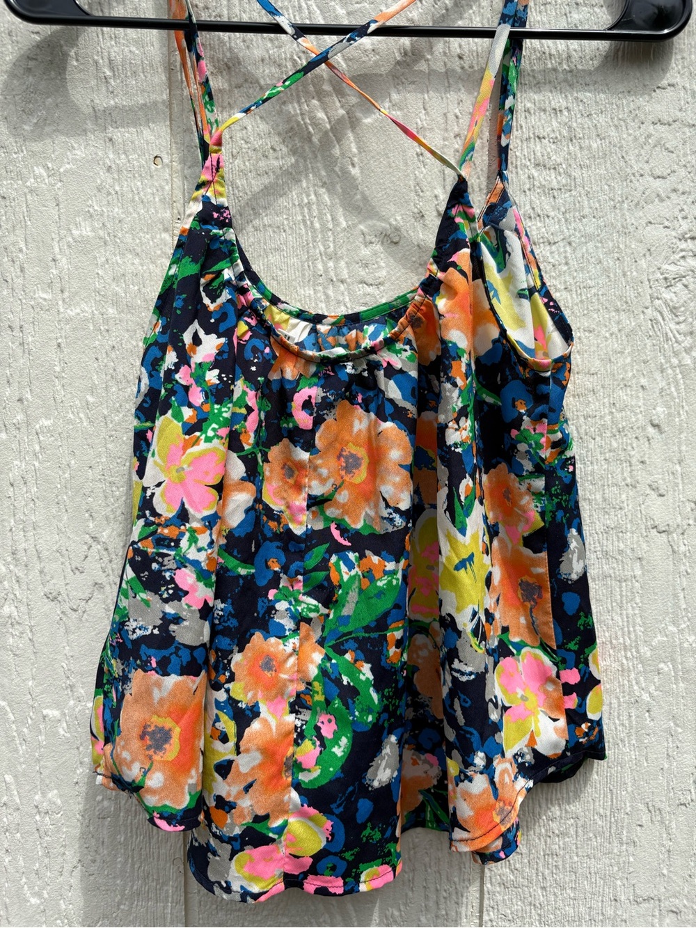 LUSH Floral Criss Cross Strappy Cami Tank Top Vibrant Neon Size XS